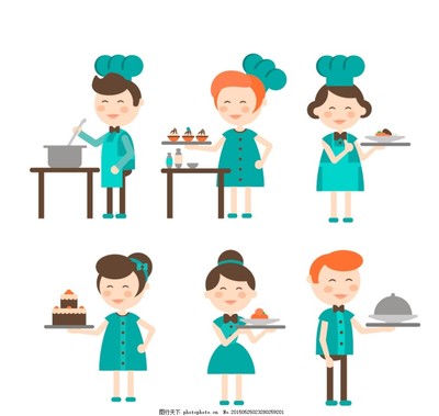 精致卡通餐飲服務矢量素材集